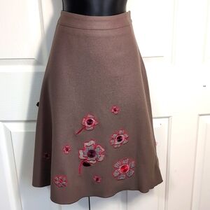 Vintage Harvé Benard Wool Skirt Midi  Embroidered Applique Size 10